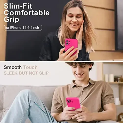 Vooii iPhone 11 g'ilofi bilan mos keladi, [Yassi qirralar] [Kamera himoyasi] [Yumshoq tirnalishga qarshi mikrofiber astar] bilan yangilangan suyuq silikon iPhone 11 6.1 dyuym uchun telefon g'ilofi - Hot Pink - VOOII (1)