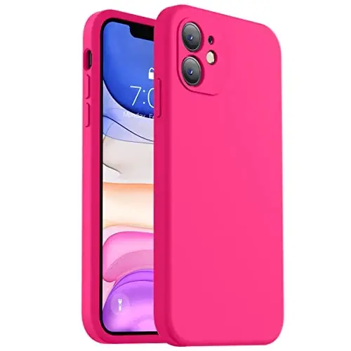 Vooii iPhone 11 g'ilofi bilan mos keladi, [Yassi qirralar] [Kamera himoyasi] [Yumshoq tirnalishga qarshi mikrofiber astar] bilan yangilangan suyuq silikon iPhone 11 6.1 dyuym uchun telefon g'ilofi - Hot Pink - 1