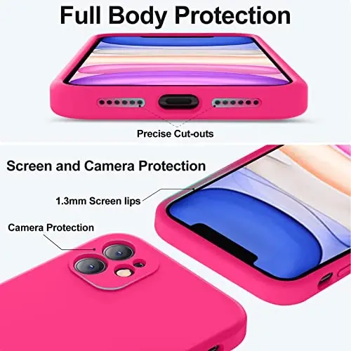 Vooii iPhone 11 g'ilofi bilan mos keladi, [Yassi qirralar] [Kamera himoyasi] [Yumshoq tirnalishga qarshi mikrofiber astar] bilan yangilangan suyuq silikon iPhone 11 6.1 dyuym uchun telefon g'ilofi - Hot Pink - 4
