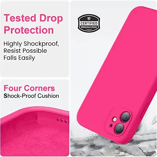 Vooii iPhone 11 g'ilofi bilan mos keladi, [Yassi qirralar] [Kamera himoyasi] [Yumshoq tirnalishga qarshi mikrofiber astar] bilan yangilangan suyuq silikon iPhone 11 6.1 dyuym uchun telefon g'ilofi - Hot Pink - 5