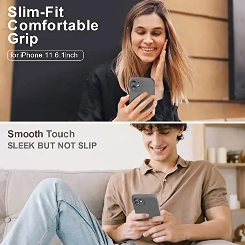 Vooii iPhone 11 g‘ilofi bilan mos keladi, [Yassi qirralar] [Kamera himoyasi] [Yumshoq tirnalishga qarshi mikrofiber astar] bilan yangilangan suyuq silikon, iPhone 11 6.1 dyuym uchun telefon g‘ilofi - To‘q kulrang - VOOII (1)