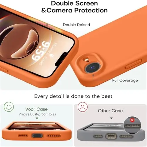 Vooii iPhone 11 g‘ilofi bilan mos keladi, [Yassi qirralar] [Kamera himoyasi] [Yumshoq tirnalishga qarshi mikrofiber astar] bilan yangilangan suyuq silikon iPhone 11 6.1 dyuym uchun telefon g‘ilofi - To‘q sariq - 3