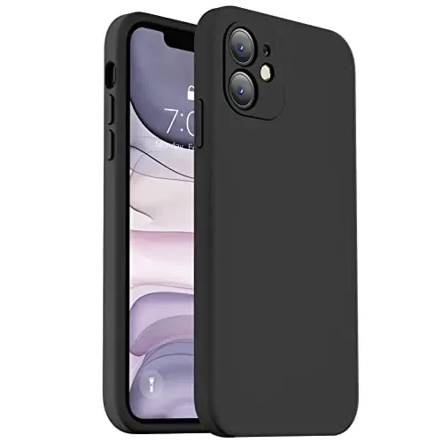 Vooii Compatible with iPhone 11 Case, Upgraded Liquid Silicone with [Flat Edges] [Camera Protection] [Soft Anti-Scratch Microfiber Lining] Phone Case for iPhone 11 6.1 inch - Black 