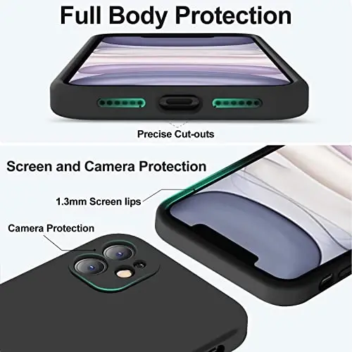 Vooii Compatible with iPhone 11 Case, Upgraded Liquid Silicone with [Flat Edges] [Camera Protection] [Soft Anti-Scratch Microfiber Lining] Phone Case for iPhone 11 6.1 inch - Black - 4