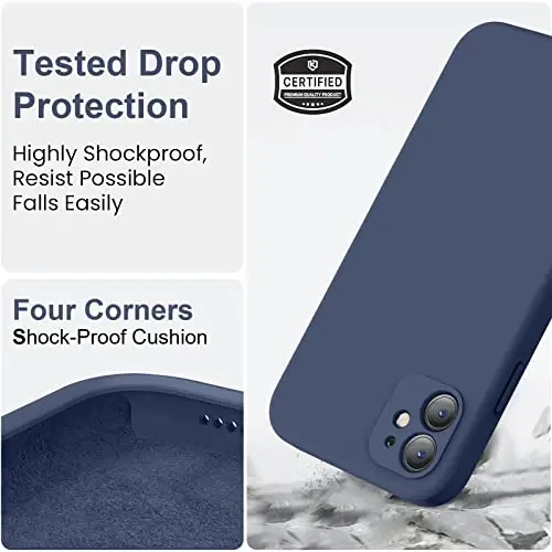 Vooii Compatible with iPhone 11 Case, Upgraded Liquid Silicone with [Flat Edges] [Camera Protection] [Soft Anti-Scratch Microfiber Lining] Phone Case for iPhone 11 6.1 inch - Navy Blue - 5