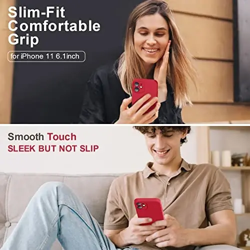 Vooii Compatible with iPhone 11 Case, Upgraded Liquid Silicone with [Flat Edges] [Camera Protection] [Soft Anti-Scratch Microfiber Lining] Phone Case for iPhone 11 6.1 inch - Red - 2