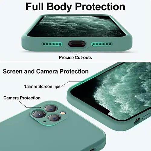 Vooii iPhone 11 Pro g‘ilofi bilan mos keladi, yangilangan suyuq silikon [tekis qirralar] [kamera himoyasi] [yumshoq tirnalishga qarshi mikrofiber astar] iPhone 11 Pro 5.8 dyuym uchun telefon g‘ilofi - qarag‘ay yashil rangi - 4