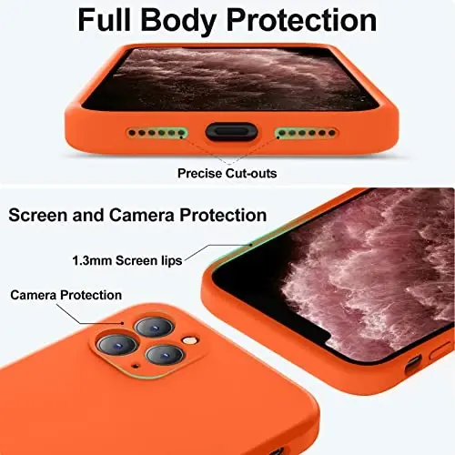 Vooii iPhone 11 Pro g‘ilofi bilan mos keladi, [Yassi qirralar] [Kamera himoyasi] [Yumshoq tirnalishga qarshi mikrofiber astar] bilan yangilangan suyuq silikon iPhone 11 Pro 5.8 dyuym uchun telefon g‘ilofi - Neon to‘q sariq - 4