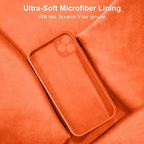 Vooii iPhone 11 Pro g‘ilofi bilan mos keladi, [Yassi qirralar] [Kamera himoyasi] [Yumshoq tirnalishga qarshi mikrofiber astar] bilan yangilangan suyuq silikon iPhone 11 Pro 5.8 dyuym uchun telefon g‘ilofi - Neon to‘q sariq - 6