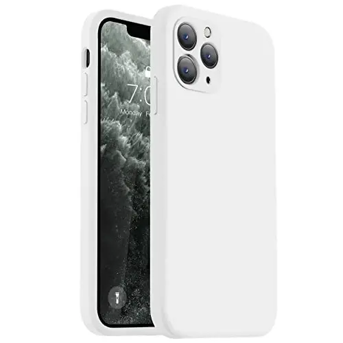 Vooii iPhone 11 Pro g'ilofi bilan mos keladi, [Yassi qirralar] [Kamera himoyasi] [Yumshoq tirnalishga qarshi mikrofiber astar] bilan yangilangan suyuq silikon iPhone 11 Pro 5,8 dyuym uchun telefon g'ilofi - Oq 