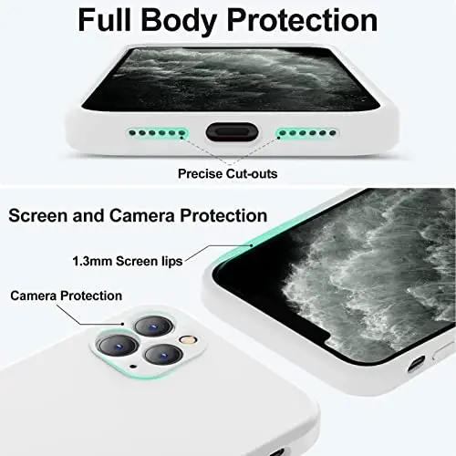 Vooii iPhone 11 Pro g'ilofi bilan mos keladi, [Yassi qirralar] [Kamera himoyasi] [Yumshoq tirnalishga qarshi mikrofiber astar] bilan yangilangan suyuq silikon iPhone 11 Pro 5,8 dyuym uchun telefon g'ilofi - Oq - 4