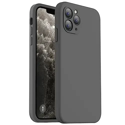 Vooii iPhone 11 Pro g'ilofi bilan mos keladi, [Yassi qirralar] [Kamera himoyasi] [Yumshoq tirnalishga qarshi mikrofiber astar] bilan yangilangan suyuq silikon iPhone 11 Pro 5,8 dyuym uchun telefon g'ilofi - To'q kulrang - 1