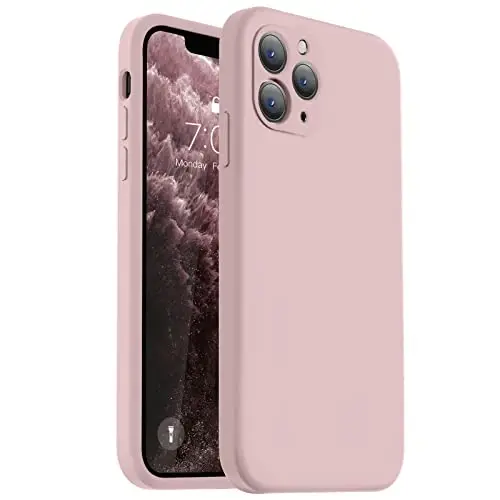Vooii iPhone 11 Pro g'ilofi bilan mos keladi, [Yassi qirralar] [Kamera himoyasi] [Yumshoq tirnalishga qarshi mikrofiber astar] bilan yangilangan suyuq silikon - Sand Pushti 