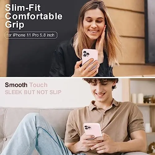 Vooii iPhone 11 Pro g'ilofi bilan mos, yangilangan suyuq silikon [Yassi qirralar] [Kamera himoyasi] [Yumshoq tirnalishga qarshi mikrofiber astar] iPhone 11 Pro 5.8 dyuym uchun telefon g'ilofi - Chalk pushti - 2