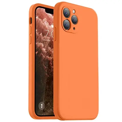 Vooii iPhone 11 Pro g‘ilofi bilan mos, yangilangan suyuq silikon [Yassi qirralar] [Kamera himoyasi] [Yumshoq tirnalishga qarshi mikrofiber astar] iPhone 11 Pro 5.8 dyuym uchun telefon g‘ilofi - To‘q sariq - VOOII