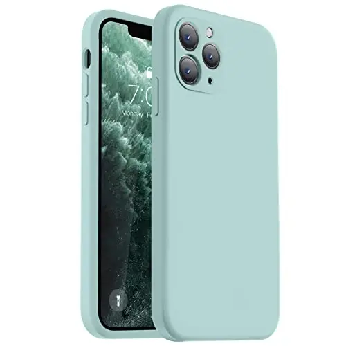 Vooii iPhone 11 Pro g‘ilofi bilan mos, [Yassi qirralar] [Kamera himoyasi] [Yumshoq tirnalishga qarshi mikrofiber qoplama] bilan yangilangan suyuq silikon, iPhone 11 Pro 5.8 dyuym uchun telefon g‘ilofi - yalpiz - VOOII
