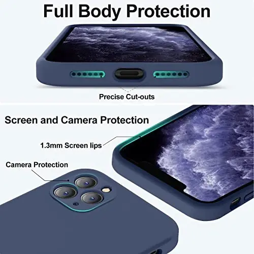 Vooii iPhone 11 Pro Kılıf ile Uyumlu, [Düz Kenarlar] [Kamera Koruması] [Yumuşak Çizilmez Mikrofiber Astar] ile Yükseltilmiş Sıvı Silikon, iPhone 11 Pro 5.8 inç için Telefon Kılıfı - Lacivert - 4