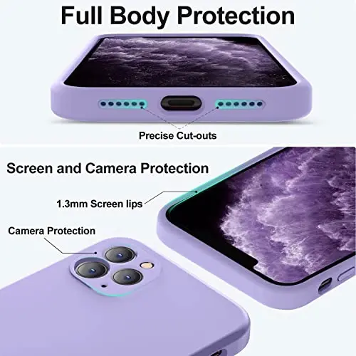 Vooii Compatible with iPhone 11 Pro Case, Upgraded Liquid Silicone with [Flat Edges] [Camera Protection] [Soft Anti-Scratch Microfiber Lining] Phone Case for iPhone 11 Pro 5.8 inch - Light Purple - 4