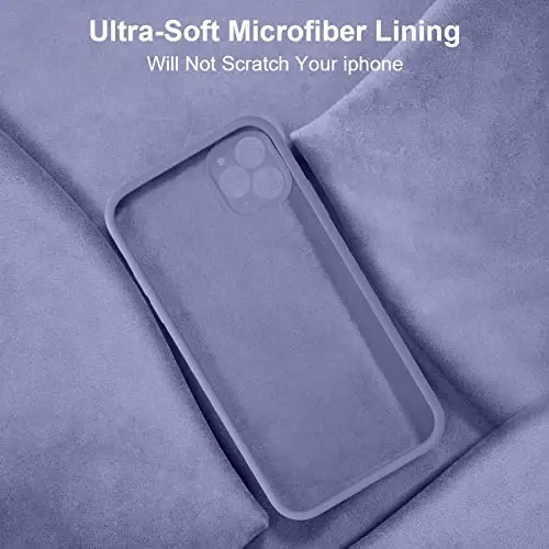 Vooii iPhone 11 Pro Max bilan mos keladi, yangilangan suyuq silikon, [Yassi qirralar] [Kamera himoyasi] [Yumshoq tirnalishga qarshi mikrofiber astar] iPhone 11 Pro Max uchun telefon qutisi - Lavanda kulrang 