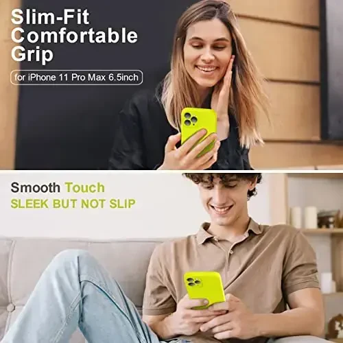Vooii iPhone 11 Pro Max bilan mos keladi, [Yassi qirralar] [Kamera himoyasi] [Yumshoq tirnalishga qarshi mikrofiber astar] bilan yangilangan suyuq silikon iPhone 11 Pro Max uchun telefon qutisi - Neon limon - VOOII (1)