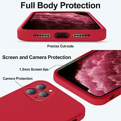 Vooii iPhone 11 Pro Max bilan mos keladi, [Yassi qirralar] [Kamera himoyasi] [Yumshoq tirnalishga qarshi mikrofiber astar] bilan yangilangan suyuq silikon iPhone 11 Pro Max uchun telefon qutisi - Qizil - 4