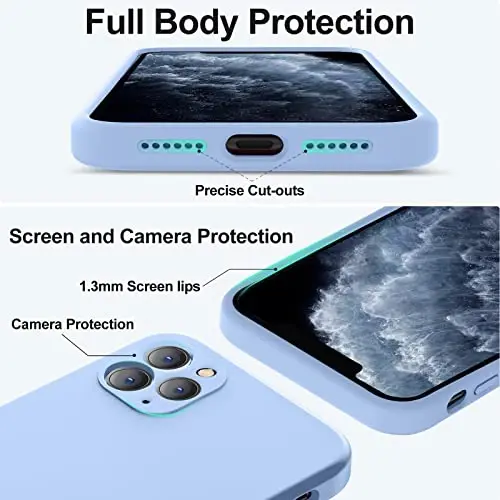 Vooii iPhone 11 Pro Max Case bilan mos keladi, [Yassi qirralar] [Kamera himoyasi] [Yumshoq tirnalishga qarshi mikrofiber astar] bilan yangilangan suyuq silikon, iPhone 11 Pro Max uchun telefon qutisi - och ko'k - 4