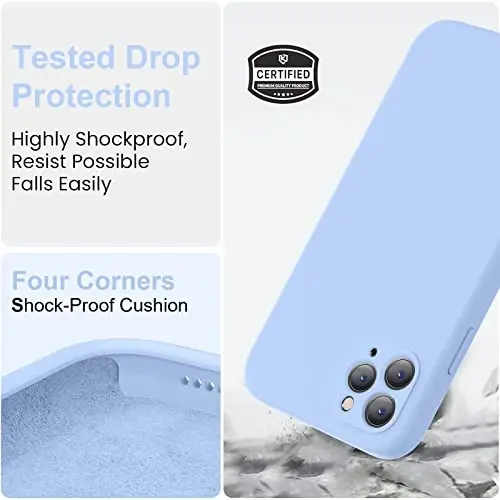 Vooii iPhone 11 Pro Max Case bilan mos keladi, [Yassi qirralar] [Kamera himoyasi] [Yumshoq tirnalishga qarshi mikrofiber astar] bilan yangilangan suyuq silikon, iPhone 11 Pro Max uchun telefon qutisi - och ko'k - 5