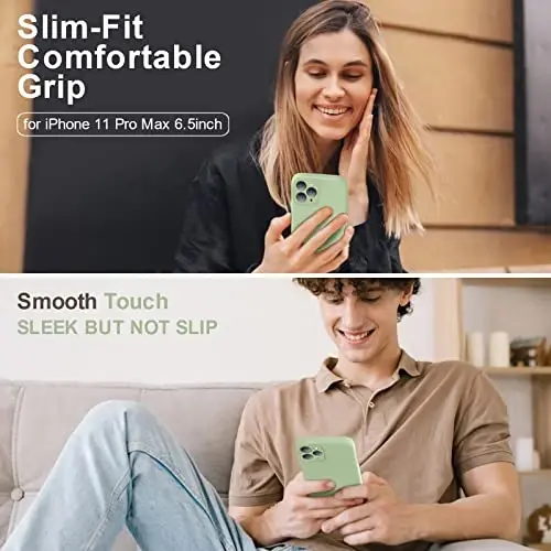 Vooii iPhone 11 Pro Max g‘ilofi bilan mos keladi, yangilangan suyuq silikon [Yassi qirralar] [Kamera himoyasi] [Yumshoq chizishga qarshi mikrofiber astar] iPhone 11 Pro Max uchun telefon g‘ilofi - Matcha - VOOII (1)