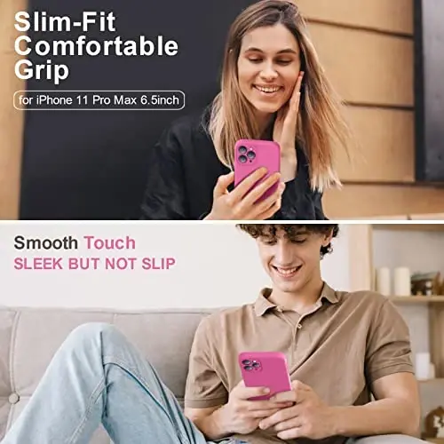 Vooii iPhone 11 Pro Max g‘ilofi bilan mos keladi, [Yassi qirralar] [Kamera himoyasi] [Yumshoq tirnalishga qarshi mikrofiber astar] bilan yangilangan suyuq silikon, iPhone 11 Pro Max uchun telefon g‘ilofi - Pitaya - VOOII (1)