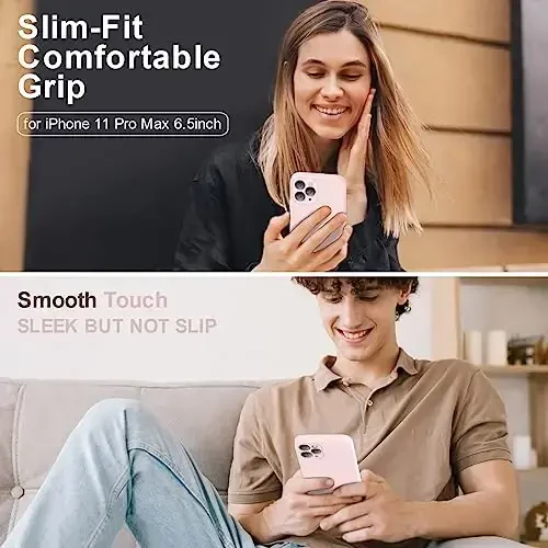 Vooii iPhone 11 Pro Max g‘ilofi bilan mos, [Yassi qirralar] [Kamera himoyasi] [Yumshoq tirnalishga qarshi mikrofiber astar] bilan yangilangan suyuq silikon, iPhone 11 Pro Max uchun telefon g‘ilofi - Chalk Pink - VOOII (1)