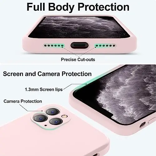 Vooii iPhone 11 Pro Max g‘ilofi bilan mos, [Yassi qirralar] [Kamera himoyasi] [Yumshoq tirnalishga qarshi mikrofiber astar] bilan yangilangan suyuq silikon, iPhone 11 Pro Max uchun telefon g‘ilofi - Chalk Pink - 4