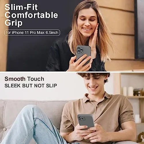 Vooii iPhone 11 Pro Max uchun g'ilof bilan mos keladi, yangilangan suyuq silikon [Yassi qirralar] [Kamera himoyasi] [Yumshoq tirnalishga qarshi mikrofiber astar] iPhone 11 Pro Max uchun telefon g'ilofi - To'q kulrang - 2