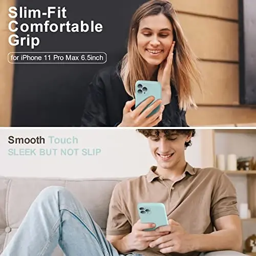 Vooii iPhone 11 Pro Max uchun g‘ilofi bilan mos, yangilangan suyuq silikon [Yassi qirralar] [Kamera himoyasi] [Yumshoq chizishga qarshi mikrofiber astar] iPhone 11 Pro Max uchun telefon g‘ilofi - Mint - VOOII (1)