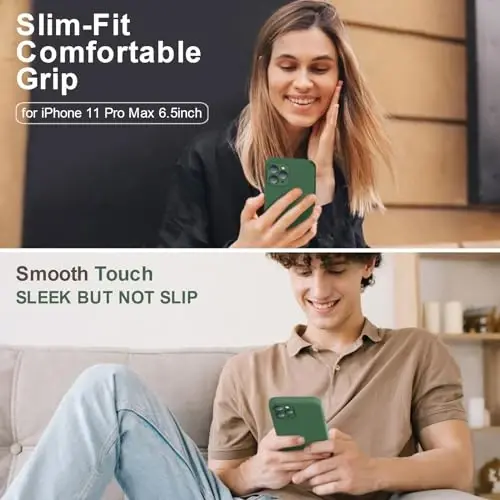 Vooii iPhone 11 Pro Max uchun g‘ilofi bilan mos, [Yassi qirralar] [Kamera himoyasi] [Yumshoq tirnalishga qarshi mikrofiber astar] bilan yangilangan suyuq silikon iPhone 11 Pro Max uchun telefon g‘ilofi - Yashil - VOOII (1)