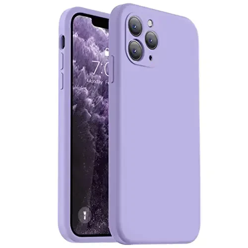 Vooii iPhone 11 Pro Max uchun mos keladigan g'ilof, yangilangan suyuq silikon [Yassi qirralar] [Kamera himoyasi] [Yumshoq tirnalishga qarshi mikrofiber astar] iPhone 11 Pro Max uchun telefon g'ilofi - och binafsha - VOOII