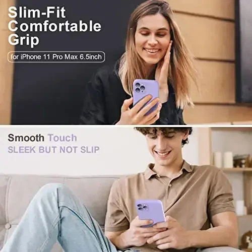 Vooii iPhone 11 Pro Max uchun mos keladigan g'ilof, yangilangan suyuq silikon [Yassi qirralar] [Kamera himoyasi] [Yumshoq tirnalishga qarshi mikrofiber astar] iPhone 11 Pro Max uchun telefon g'ilofi - och binafsha - 2