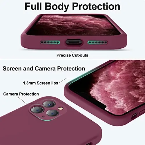 Vooii iPhone 11 Pro Max uchun mos keladigan g‘ilof, [Yassi qirralar] [Kamera himoyasi] [Yumshoq tirnalishga qarshi mikrofiber astar] bilan yangilangan suyuq silikon, iPhone 11 Pro Max uchun telefon g‘ilofi - WineRed - 4