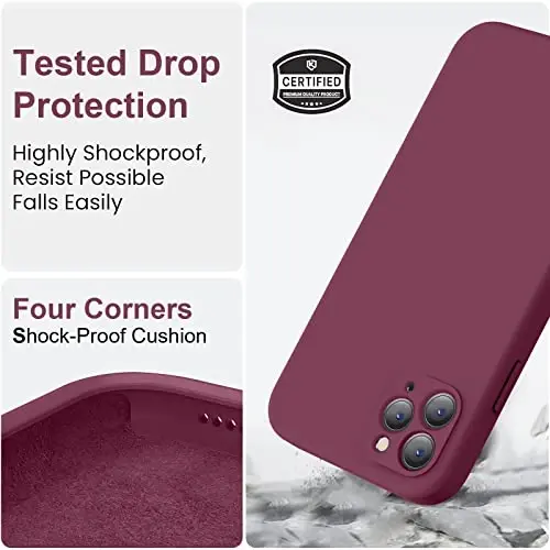 Vooii iPhone 11 Pro Max uchun mos keladigan g‘ilof, [Yassi qirralar] [Kamera himoyasi] [Yumshoq tirnalishga qarshi mikrofiber astar] bilan yangilangan suyuq silikon, iPhone 11 Pro Max uchun telefon g‘ilofi - WineRed - 5