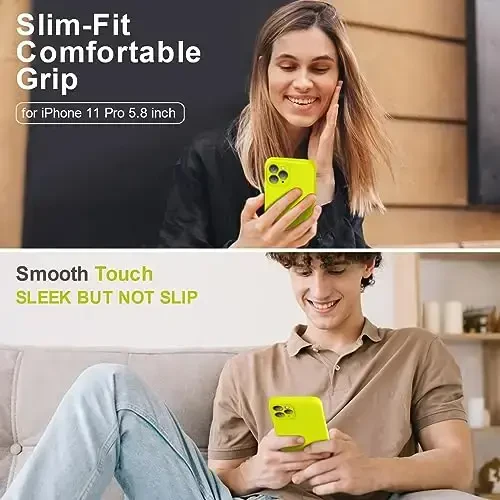 Vooii iPhone 11 Pro uchun g‘ilof bilan mos, [Yassi qirralar] [Kamera himoyasi] [Yumshoq tirnalishga qarshi mikrofiber qoplama] bilan yangilangan suyuq silikon, iPhone 11 Pro 5.8 dyuym uchun telefon g‘ilofi - Neon limon - 2