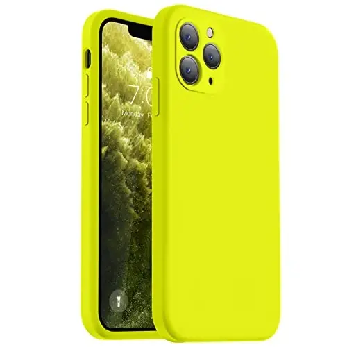 Vooii iPhone 11 Pro uchun g‘ilof bilan mos, [Yassi qirralar] [Kamera himoyasi] [Yumshoq tirnalishga qarshi mikrofiber qoplama] bilan yangilangan suyuq silikon, iPhone 11 Pro 5.8 dyuym uchun telefon g‘ilofi - Neon limon - 1