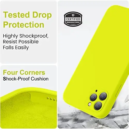 Vooii iPhone 11 Pro uchun g‘ilof bilan mos, [Yassi qirralar] [Kamera himoyasi] [Yumshoq tirnalishga qarshi mikrofiber qoplama] bilan yangilangan suyuq silikon, iPhone 11 Pro 5.8 dyuym uchun telefon g‘ilofi - Neon limon - 5