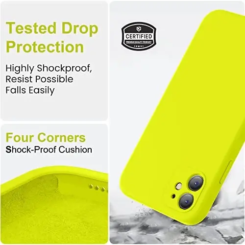Vooii iPhone 11 uchun g'ilof bilan mos keladi, yangilangan suyuq silikon [Yassi qirralar] [Kamera himoyasi] [Yumshoq tirnalishga qarshi mikrofiber astar] iPhone 11 6.1 dyuym uchun telefon g'ilofi - Neon limon - 5