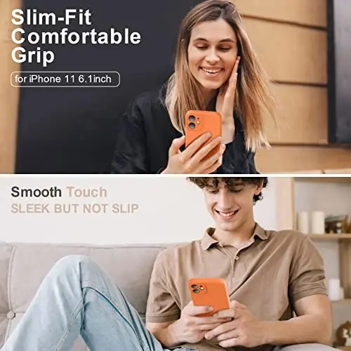 Vooii iPhone 11 uchun g‘ilof bilan mos keladi, yangilangan suyuq silikon [Yassi qirralar] [Kamera himoyasi] [Yumshoq tirnalishga qarshi mikrofiber astar] iPhone 11 6.1 dyuym uchun telefon g‘ilofi - Yorqin to‘q sariq - 2