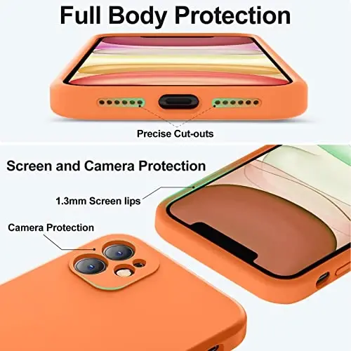 Vooii iPhone 11 uchun g‘ilof bilan mos keladi, yangilangan suyuq silikon [Yassi qirralar] [Kamera himoyasi] [Yumshoq tirnalishga qarshi mikrofiber astar] iPhone 11 6.1 dyuym uchun telefon g‘ilofi - Yorqin to‘q sariq - 4