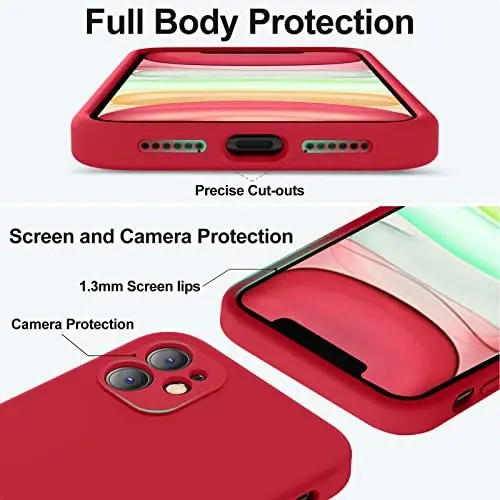 Vooii iPhone 11 uchun g‘ilof bilan mos keladi, [Yassi qirralar] [Kamera himoyasi] [Yumshoq tirnalishga qarshi mikrofiber astar] bilan yangilangan suyuq silikon iPhone 11 6.1 dyuym uchun telefon g‘ilofi - Qizil - 4