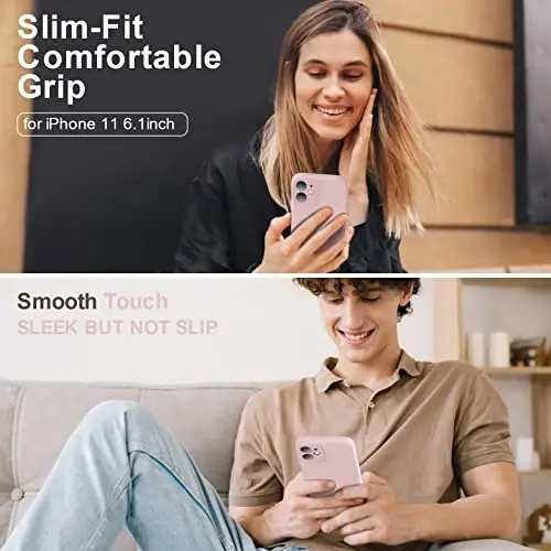 Vooii iPhone 11 uchun gʻilofi, [Yassi qirralar], [Kamera himoyasi], [Yumshoq tirnalishga qarshi mikrofiber astar] bilan yangilangan suyuq silikon iPhone 11 6.1 dyuym uchun telefon gʻilofi - Sand pushti - VOOII (1)