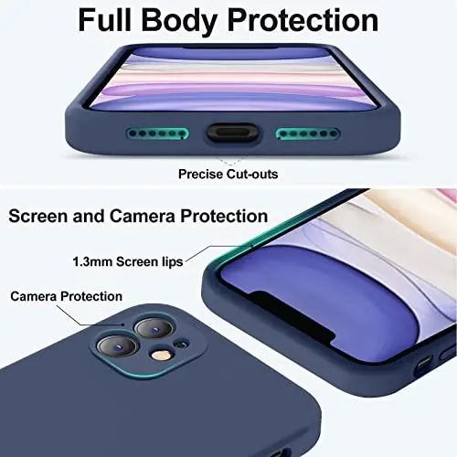 Vooii iPhone 11 uchun mos keladigan g'ilof, yangilangan suyuq silikon [Yassi qirralar] [Kamera himoyasi] [Yumshoq tirnalishga qarshi mikrofiber astar] iPhone 11 6.1 dyuym uchun telefon g'ilofi - To'q ko'k - 4