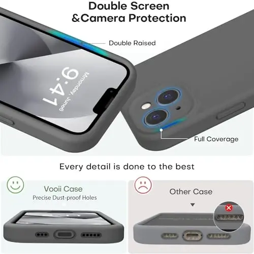 Vooii iPhone 11 uchun mos keladigan g'ilof, [Yassi qirralar] [Kamera himoyasi] [Yumshoq tirnalishga qarshi mikrofiber qoplamali] suyuq silikoni yangilandi, iPhone 11 6.1 dyuym uchun telefon g'ilofi - To'q kulrang - 3