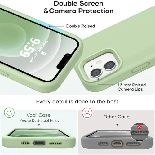 Vooii iPhone 12 Case/iPhone 12 Pro Case bilan mos keladi, Suyuq silikon yangilanish [Yumshoq tirnalishga qarshi mikrofiber astar] [Zarba o'tkazmaydigan tomchidan himoya] Telefon g'ilofi 6.1 dyuym - Matcha - 3