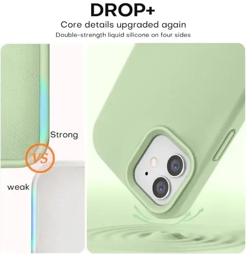 Vooii iPhone 12 Case/iPhone 12 Pro Case bilan mos keladi, Suyuq silikon yangilanish [Yumshoq tirnalishga qarshi mikrofiber astar] [Zarba o'tkazmaydigan tomchidan himoya] Telefon g'ilofi 6.1 dyuym - Matcha - 4